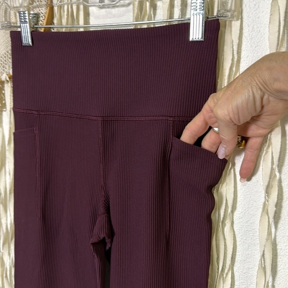 Athleta Maroon Color Salutation Stash Rib Flare At Pull On Pants Small - Picture 5 of 14